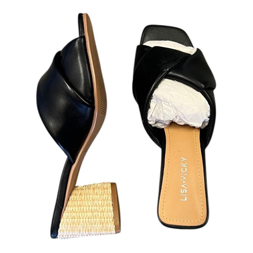 Lisa Vicky Black Impress Block Heel Leather Sandal 6
